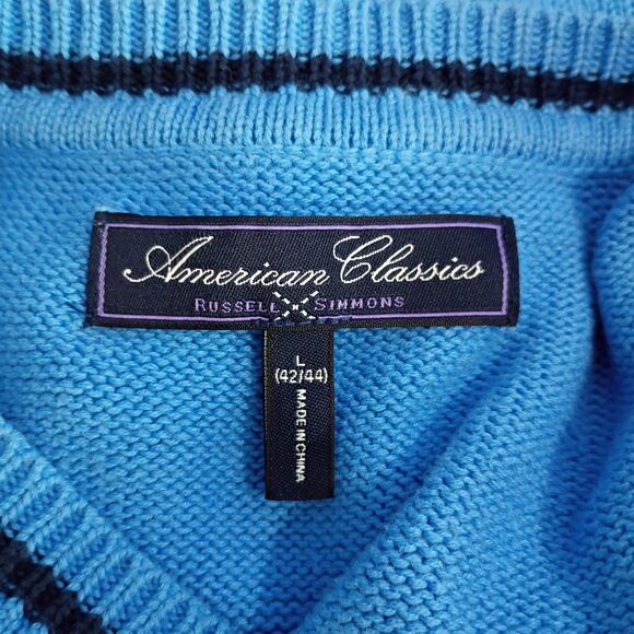 American Classics Russell Simmons Blue Cableknit Sweater Vest Mens L 42-44 Prep - Picture 4 of 7